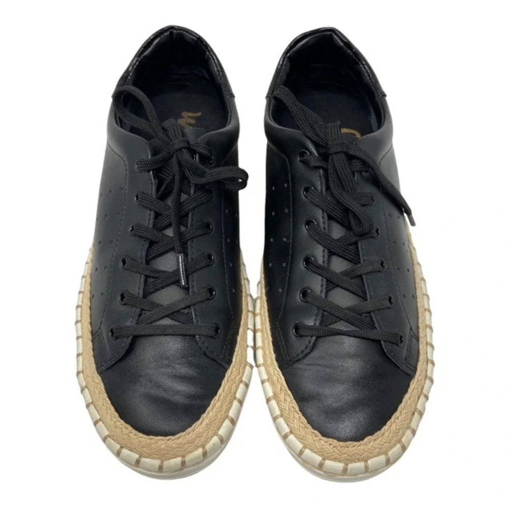 Sam Edelman Women's Kavi Leather Sneakers Black Casual Espadrille Trim Size 7